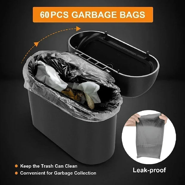1Pcs Leak-proof Mini Car Trash Can with Lid Small Car Accessories Includes 60 (300) Garbage Bags for Vehicle Interior
