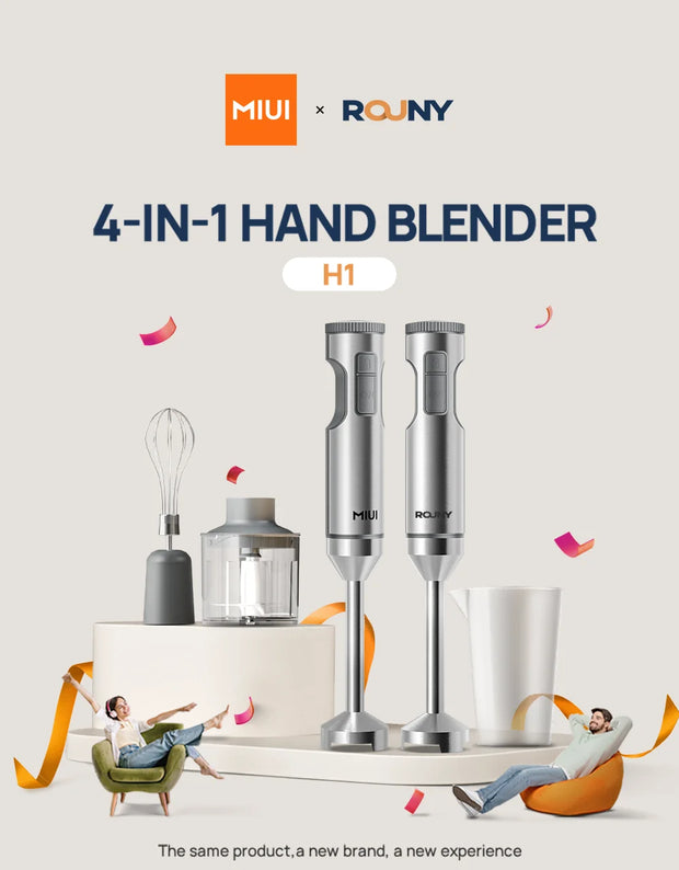 MIUI Hand Immersion Blender 1000W Powerful 4-in-1,Stainless Steel Stick Food Mixer,700ml Mixing Beaker,500ml Processor,Whisk