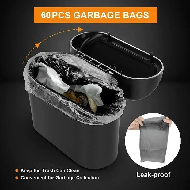 1Pcs Leak-proof Mini Car Trash Can with Lid Small Car Accessories Includes 60 (300) Garbage Bags for Vehicle Interior