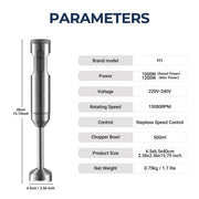 MIUI Hand Immersion Blender 1000W Powerful 4-in-1,Stainless Steel Stick Food Mixer,700ml Mixing Beaker,500ml Processor,Whisk