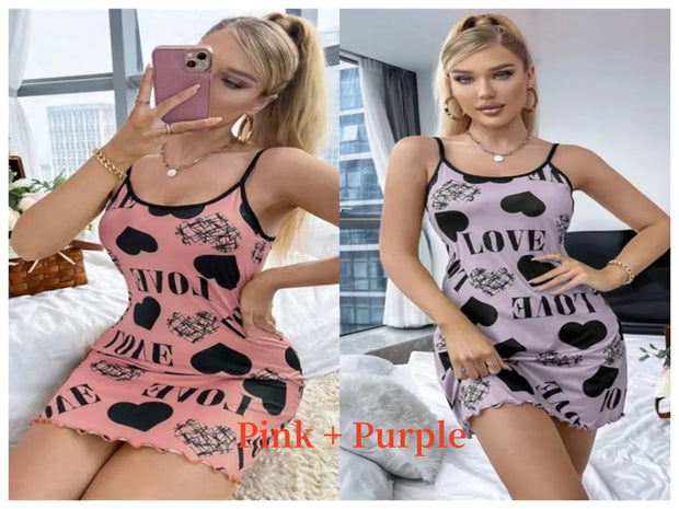 Summer New Women's Nightgown Beauty Back Thin Section Of Home Wear Sexy Halter Short Skirt Love Cartoon Cute Printing Pajamas