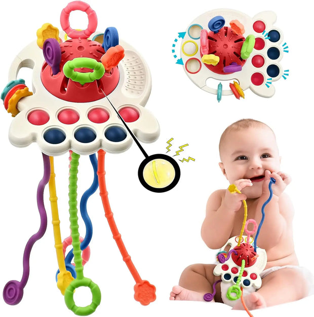 Baby Sensory Teething Toy Infant Montessori Chew Training Kids Pull String Activity Toy for Toddlers Push and Pull Toys