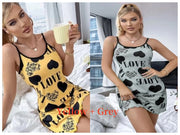 Summer New Women's Nightgown Beauty Back Thin Section Of Home Wear Sexy Halter Short Skirt Love Cartoon Cute Printing Pajamas