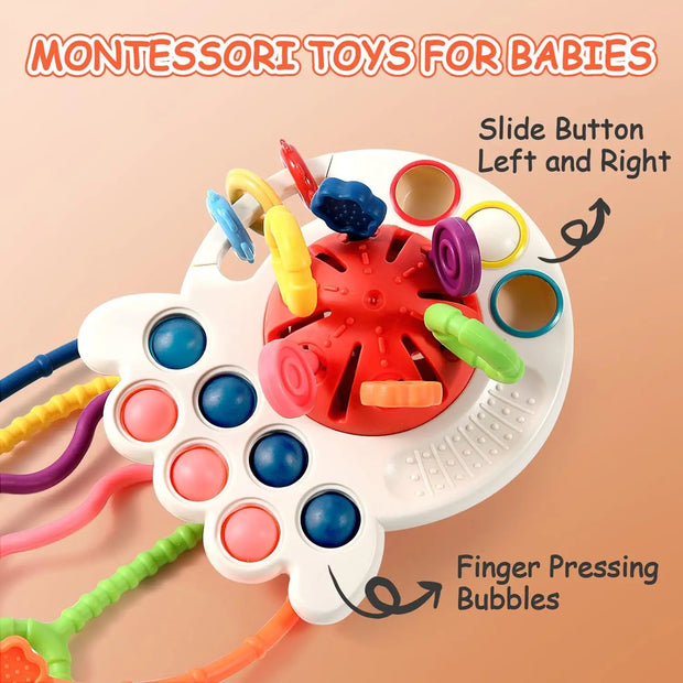 Baby Sensory Teething Toy Infant Montessori Chew Training Kids Pull String Activity Toy for Toddlers Push and Pull Toys