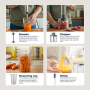 MIUI Hand Immersion Blender 1000W Powerful 4-in-1,Stainless Steel Stick Food Mixer,700ml Mixing Beaker,500ml Processor,Whisk