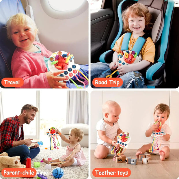 Baby Sensory Teething Toy Infant Montessori Chew Training Kids Pull String Activity Toy for Toddlers Push and Pull Toys