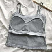 Women's Solid Color Spaghetti Straps Sleeveless Slim Camisole with Chest Pad Cotton Summer Wear Outside Female Short Tops Vests