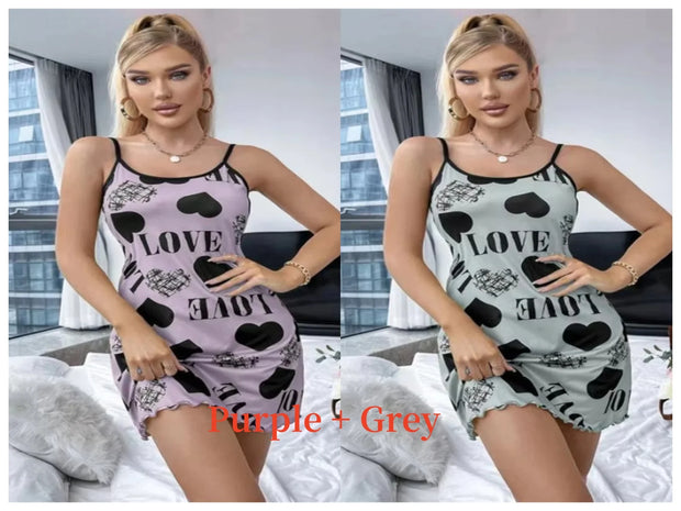 Summer New Women's Nightgown Beauty Back Thin Section Of Home Wear Sexy Halter Short Skirt Love Cartoon Cute Printing Pajamas
