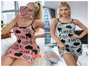 Summer New Women's Nightgown Beauty Back Thin Section Of Home Wear Sexy Halter Short Skirt Love Cartoon Cute Printing Pajamas