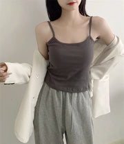 Women's Solid Color Spaghetti Straps Sleeveless Slim Camisole with Chest Pad Cotton Summer Wear Outside Female Short Tops Vests