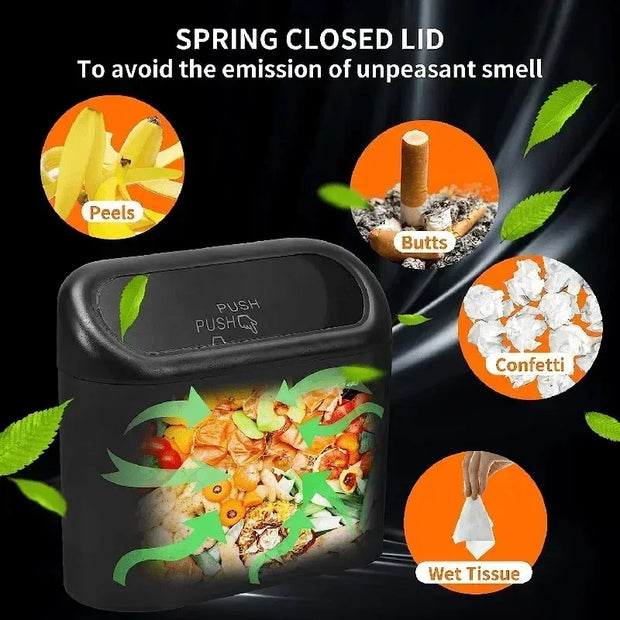 1Pcs Leak-proof Mini Car Trash Can with Lid Small Car Accessories Includes 60 (300) Garbage Bags for Vehicle Interior