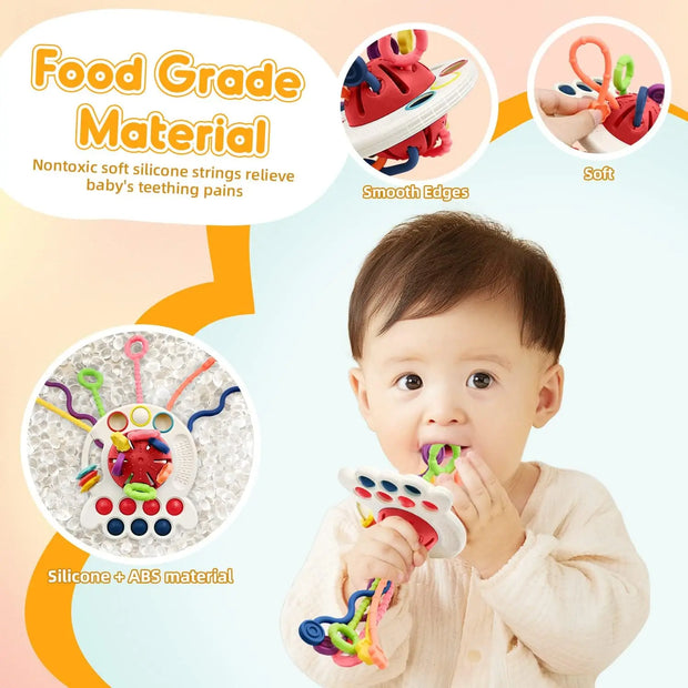 Baby Sensory Teething Toy Infant Montessori Chew Training Kids Pull String Activity Toy for Toddlers Push and Pull Toys