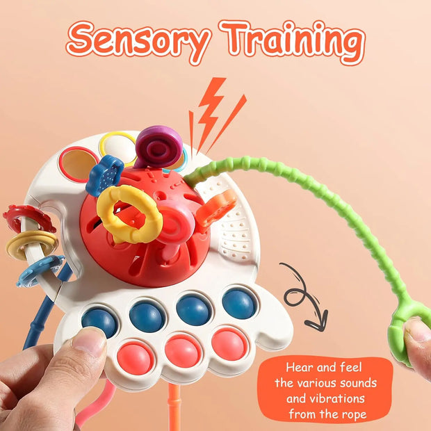 Baby Sensory Teething Toy Infant Montessori Chew Training Kids Pull String Activity Toy for Toddlers Push and Pull Toys
