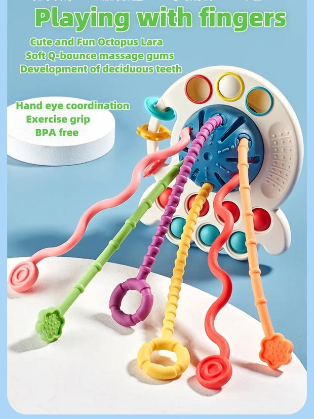 Baby Sensory Teething Toy Infant Montessori Chew Training Kids Pull String Activity Toy for Toddlers Push and Pull Toys